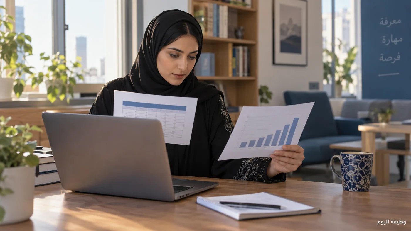 صورة توضيحية لمتعلمة تراجع جدول بيانات ورسمًا بيانيًا للتأكد من الاستنتاج