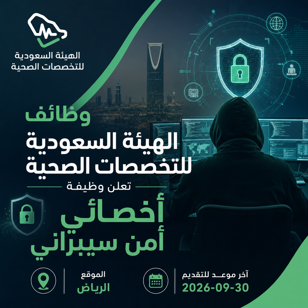 وظائف الهيئة السعودية للتخصصات الصحية - وظائف الهيئة السعودية للتخصصات الصحية الهيئة السعودية للتخصصات الصحية تعلن وظيفة أخصائي أمن سيبراني 2026