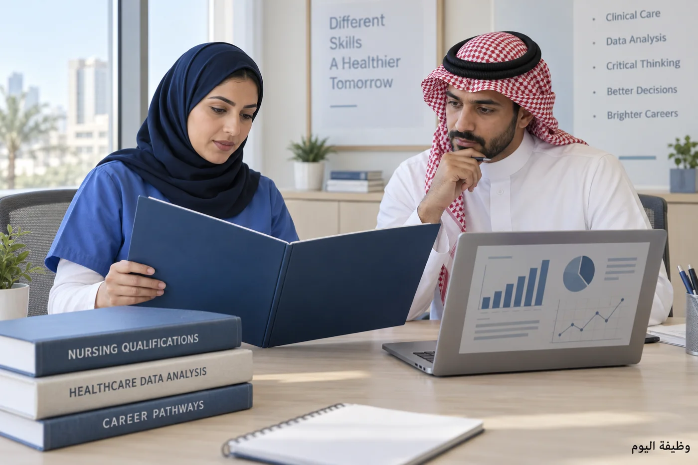 مشهد توضيحي مولد لتنظيم المؤهلات والبيانات المهنية، وليس تصويرًا لمراكز الحبيب أو بيانات مرضى