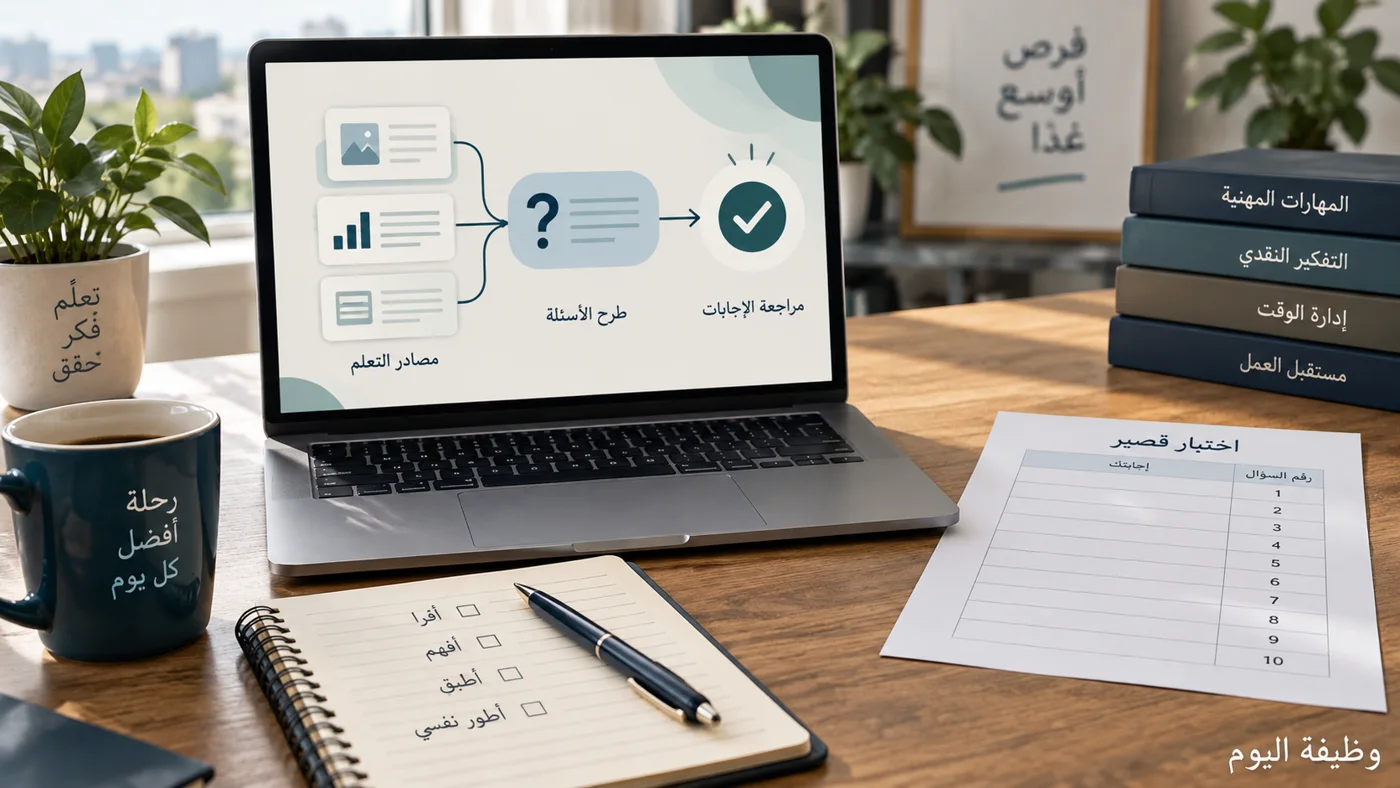 تصميم مساعد تعلم وتجهيز عشرة أسئلة لاختبار الإجابات ببيانات افتراضية