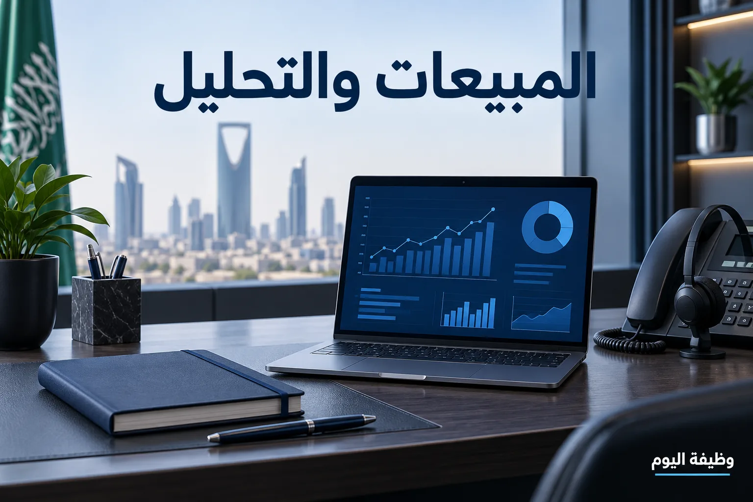 صورة توضيحية لأدوات المبيعات وتحليل البيانات بعلامة وظيفة اليوم