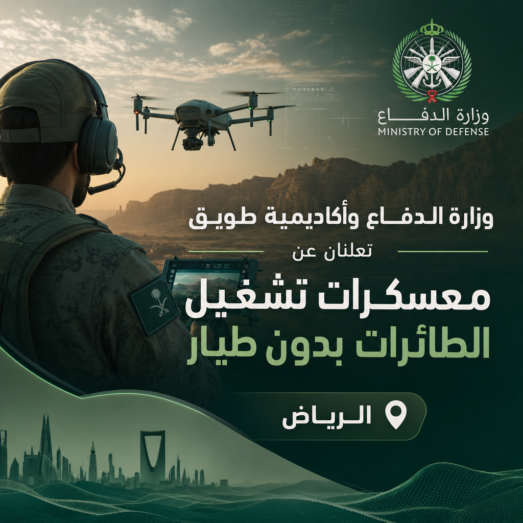 وظائف وزارة الدفاع - وزارة الدفاع وأكاديمية طويق تعلنان عن معسكرات تشغيل الطائرات بدون طيار