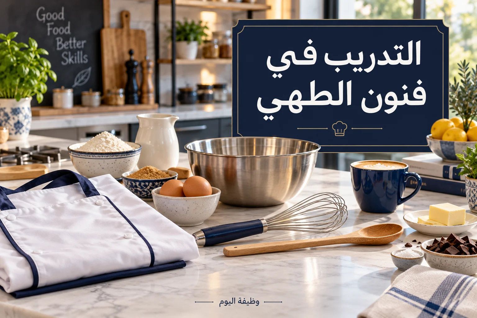 تصميم توضيحي لمسارات التدريب في فنون الطهي بعلامة وظيفة اليوم